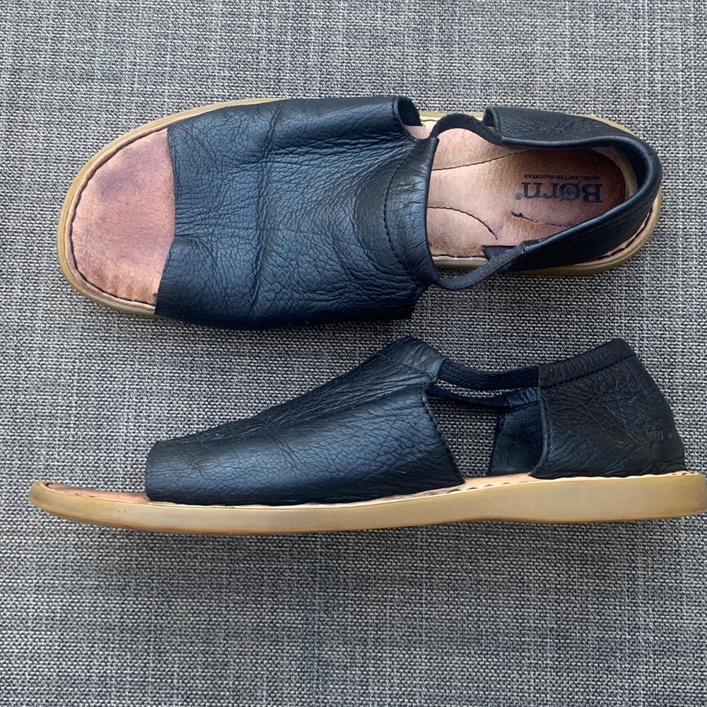 Born Black Leather Open-Toe Sandals with Tan Sole